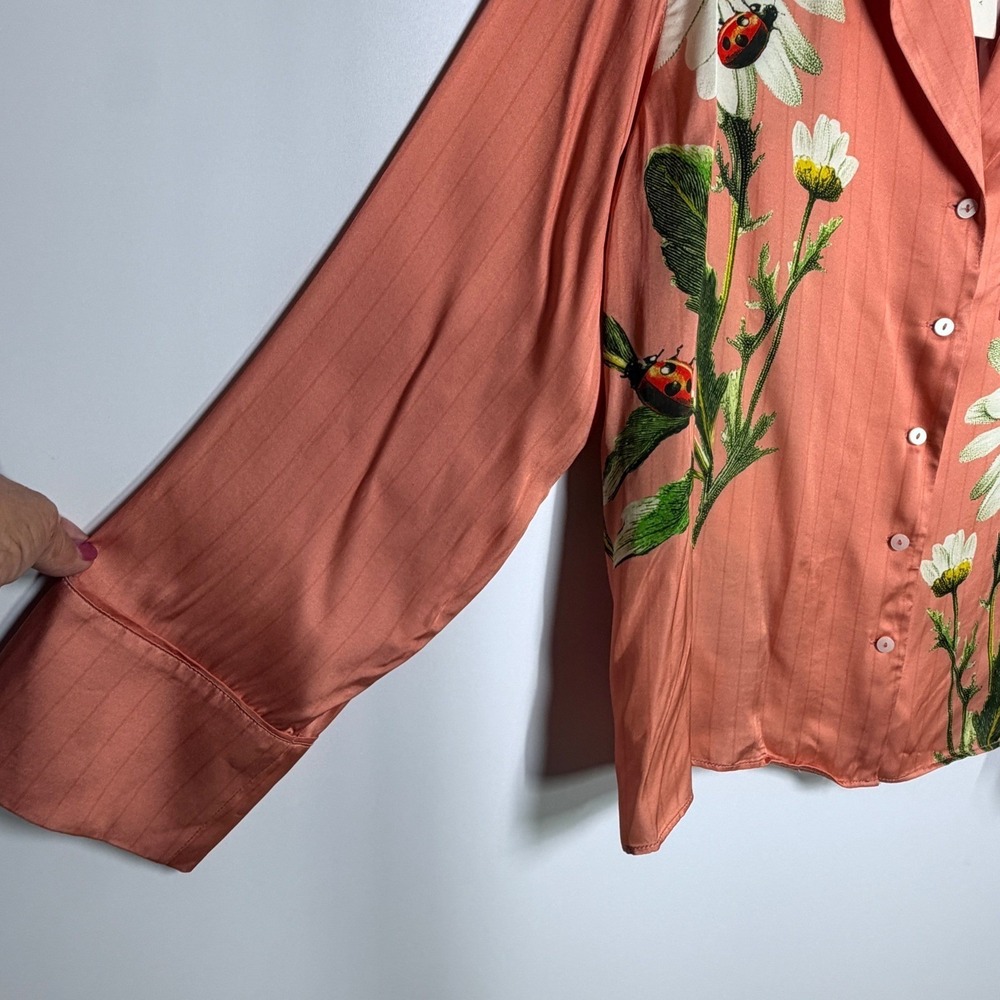 Anthropologie LyreBird Neela Floral Silky Blouse Pajama Top NWT Nancy's Blushes - Picture 7 of 14